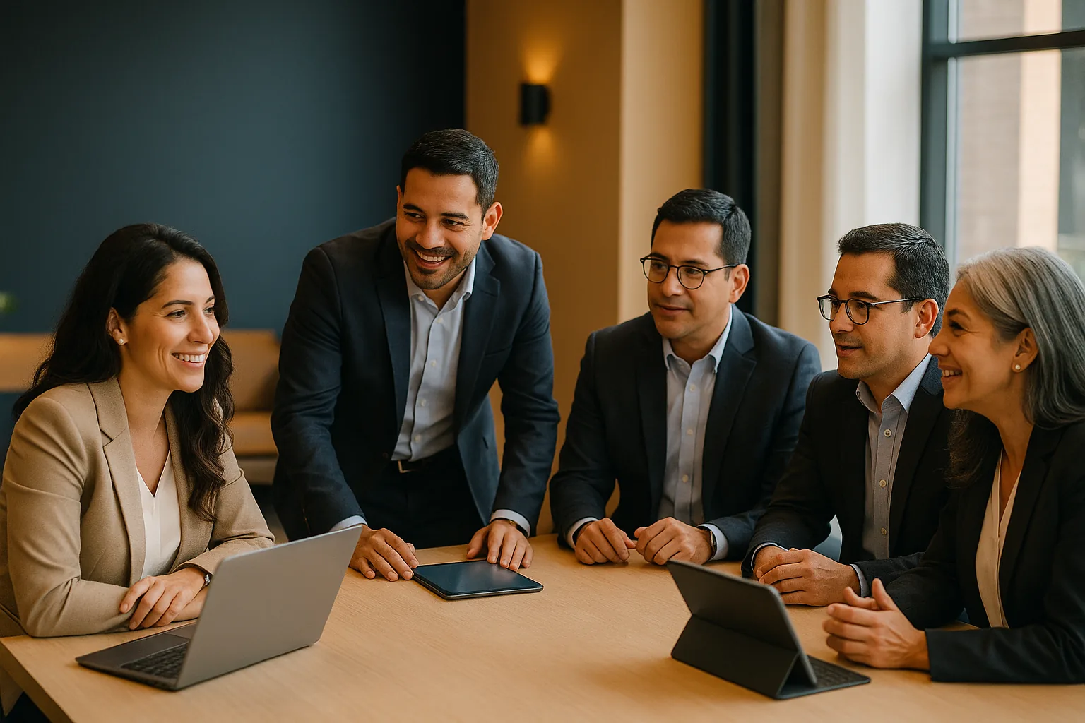Equipo de profesionales revisando el avance del programa en una sala de reuniones
